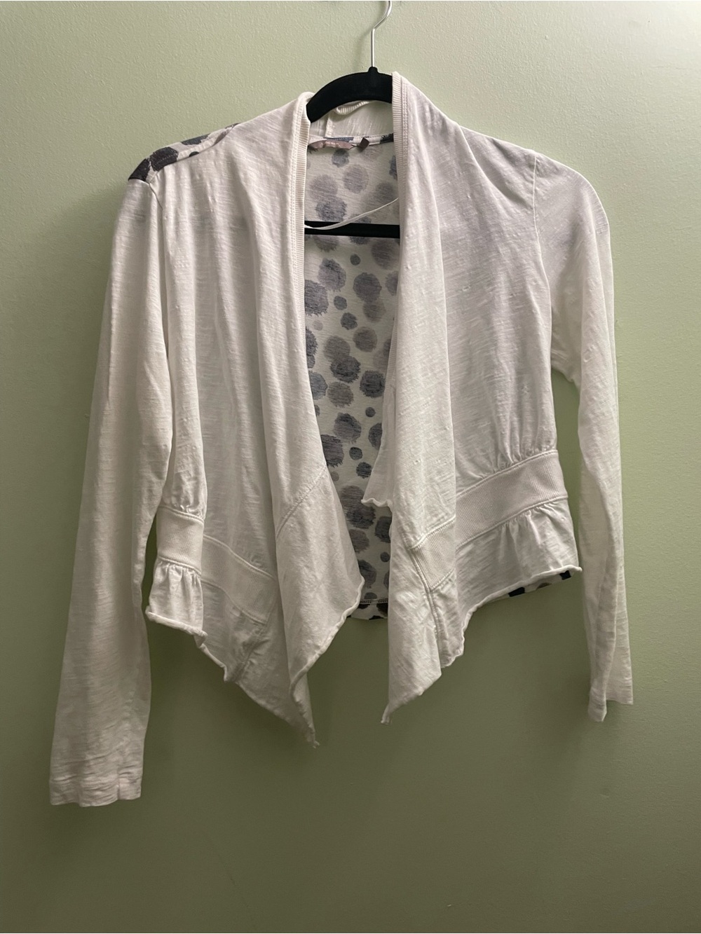 Womens SANDWICH White Open-Front Cardigan Cropped with animal print SIZE medium